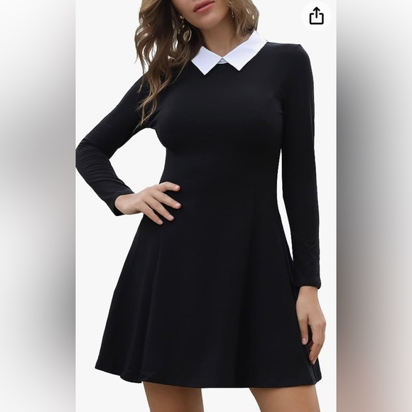 WEDNESDAY ADDAMS Size 1X Gothic Costume Black Dress White Collar Forever 21 NEW - Picture 2 of 15